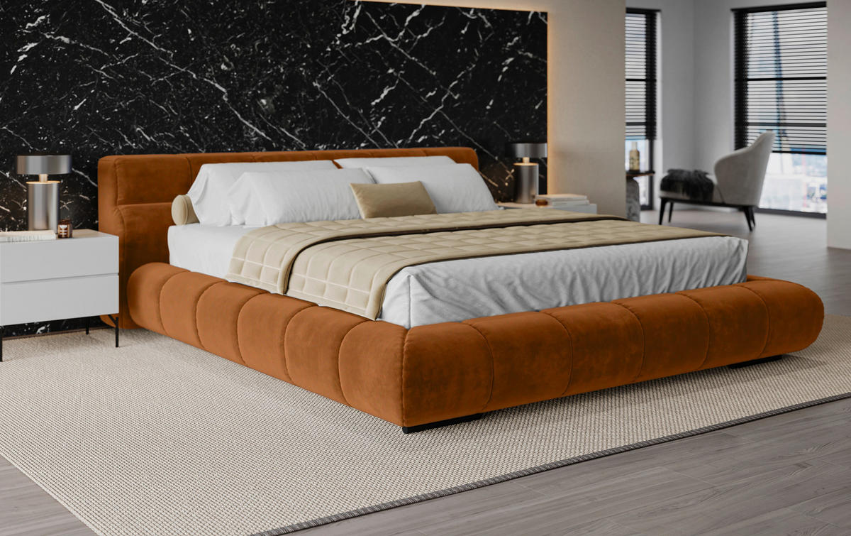 POLSTERBETT 180/200 cm,  in Braun,  - Schwarz/Braun, Design, Textil/Metall (180/200cm) - Belluti