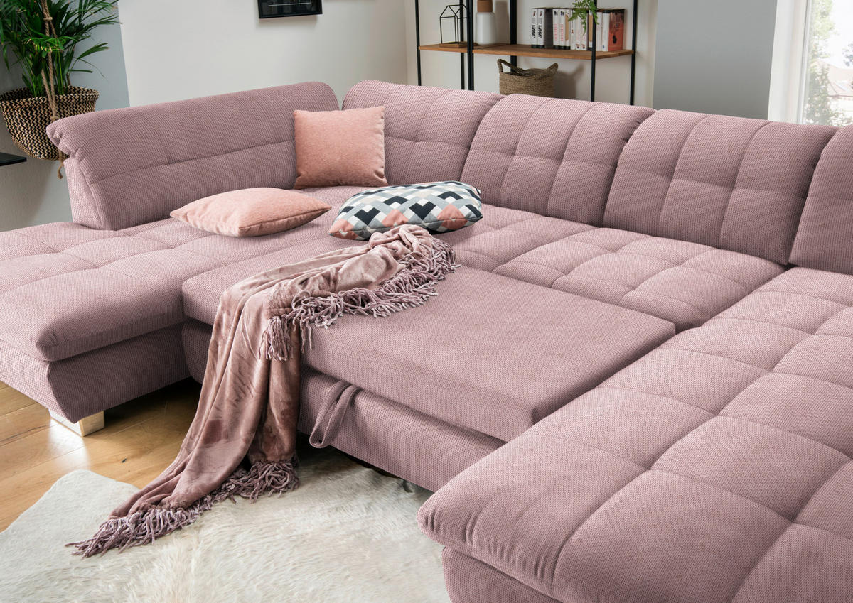 WOHNLANDSCHAFT in Mikrofaser Rosa  - Chromfarben/Rosa, Design, Kunststoff/Textil (211/350/204cm) - Xora