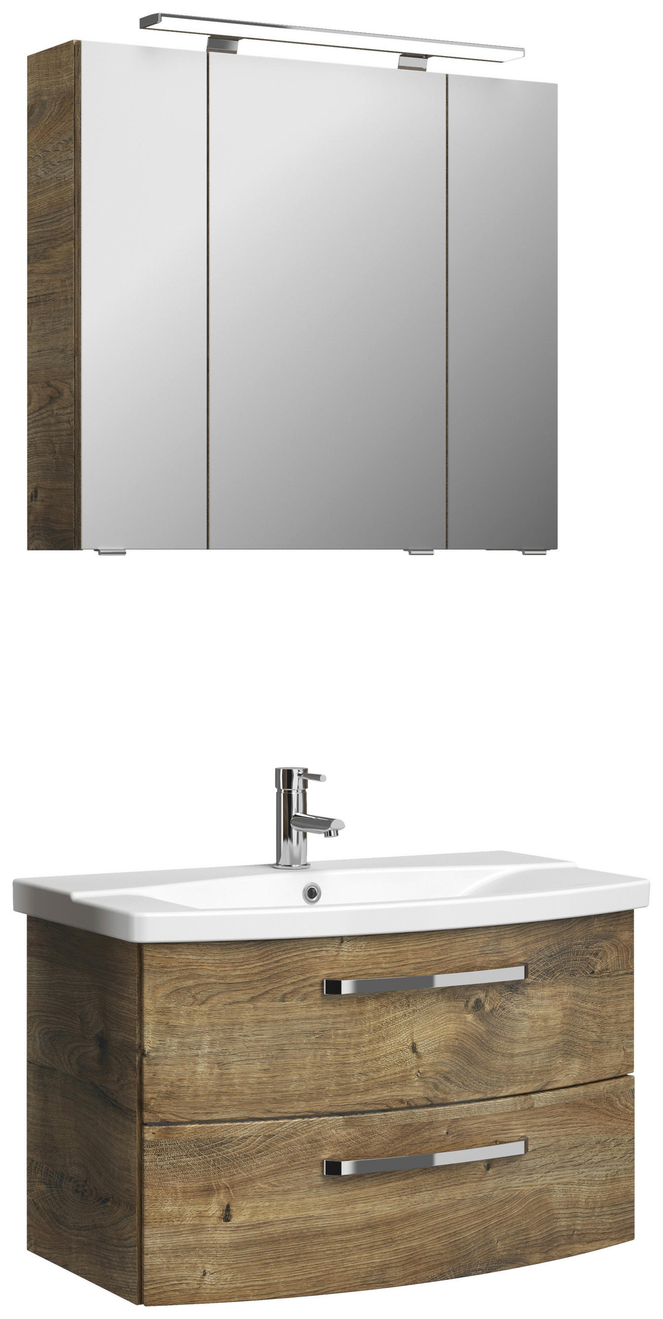 BADEZIMMER 3-teilig  in 84 cm  - Eiche dunkel/Chromfarben, MODERN, Glas/Keramik (84cm) - Sadena
