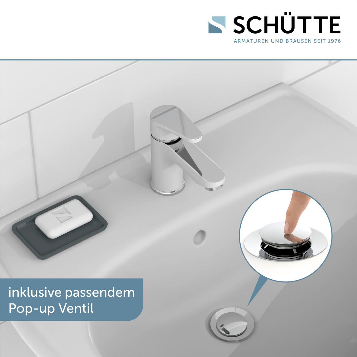 WASCHTISCHARMATUR 34710  - Chromfarben/Weiß, Basics, Metall (5/14/14,5cm) - Schütte