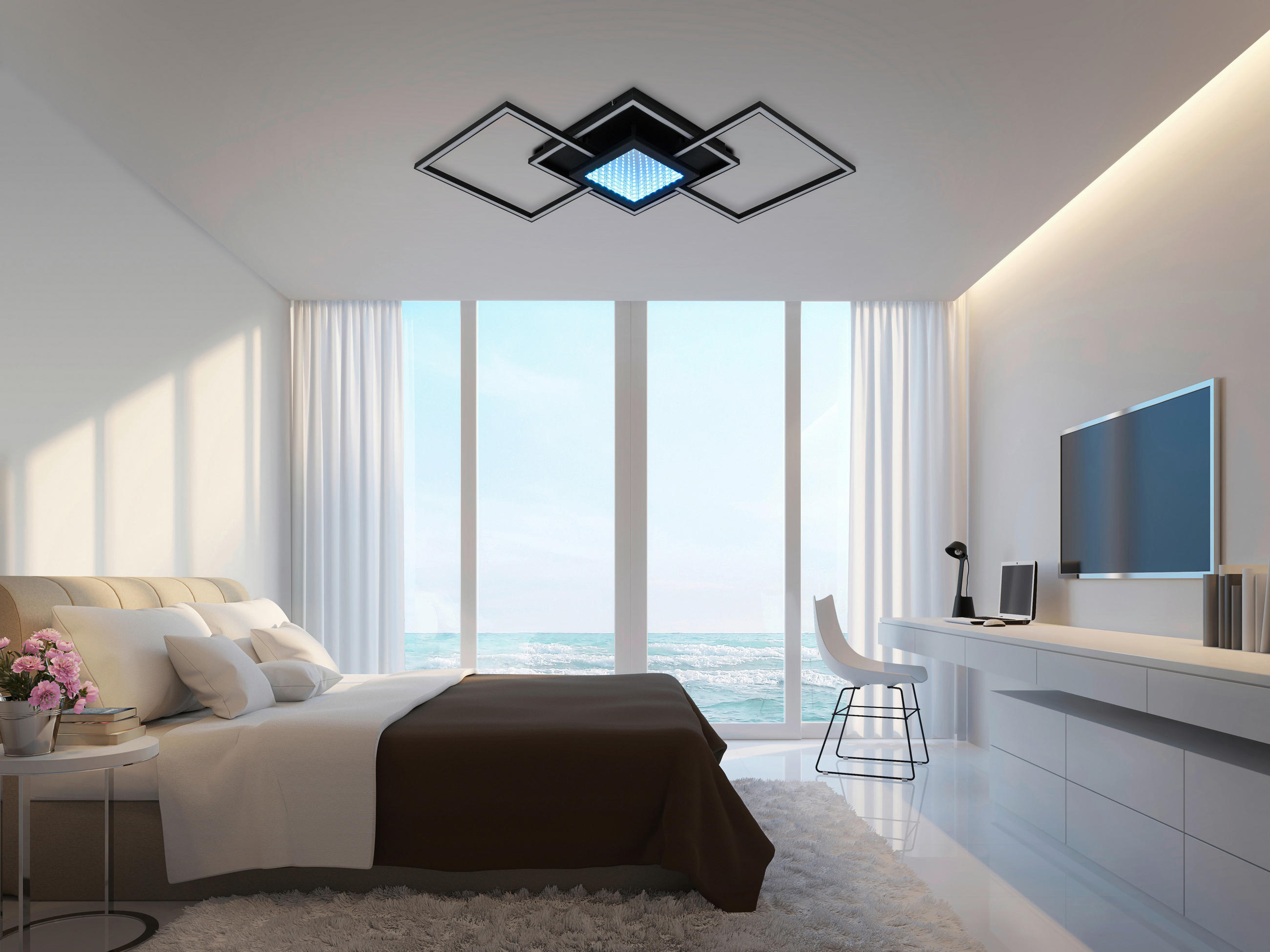 Thumbnail - Novel Led-Deckenleuchte Texas, Schwarz, Metall, Kunststoff, Uni,Uni, länglich,länglich, 39.6x8.5x82 cm, Farbwechsler, ge...