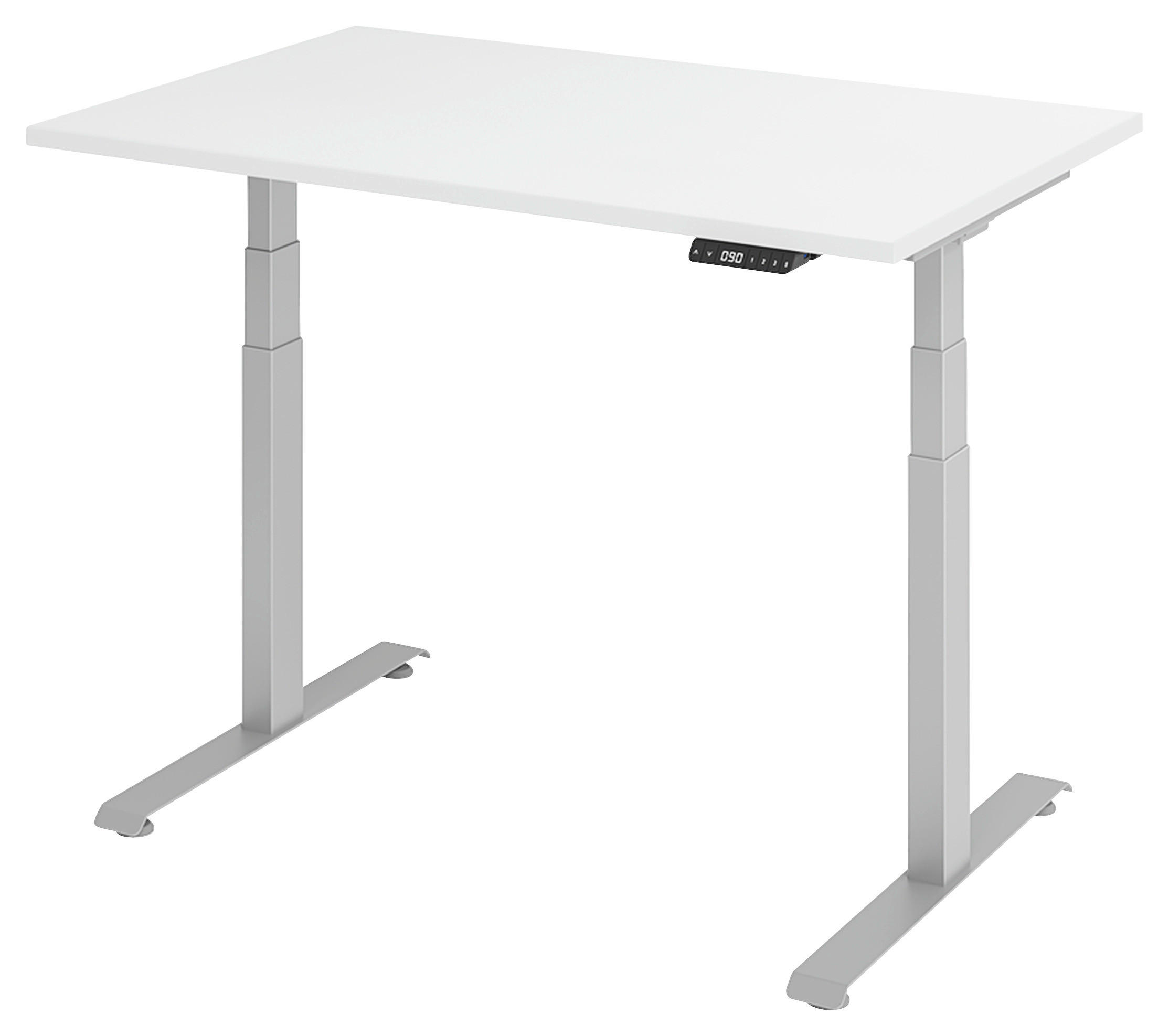 SCHREIBTISCH 140/80/64,5-129,5 cm Silberfarben, Weiß elektrisch höhenverstellbar  - Silberfarben/Weiß, KONVENTIONELL, Holzwerkstoff/Metall (140/80/64,5-129,5cm) - Venda