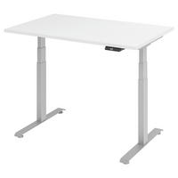 SCHREIBTISCH 140/80/64,5-129,5 cm Silberfarben, Weiß elektrisch höhenverstellbar  - Silberfarben/Weiß, KONVENTIONELL, Holzwerkstoff/Metall (140/80/64,5-129,5cm) - Venda