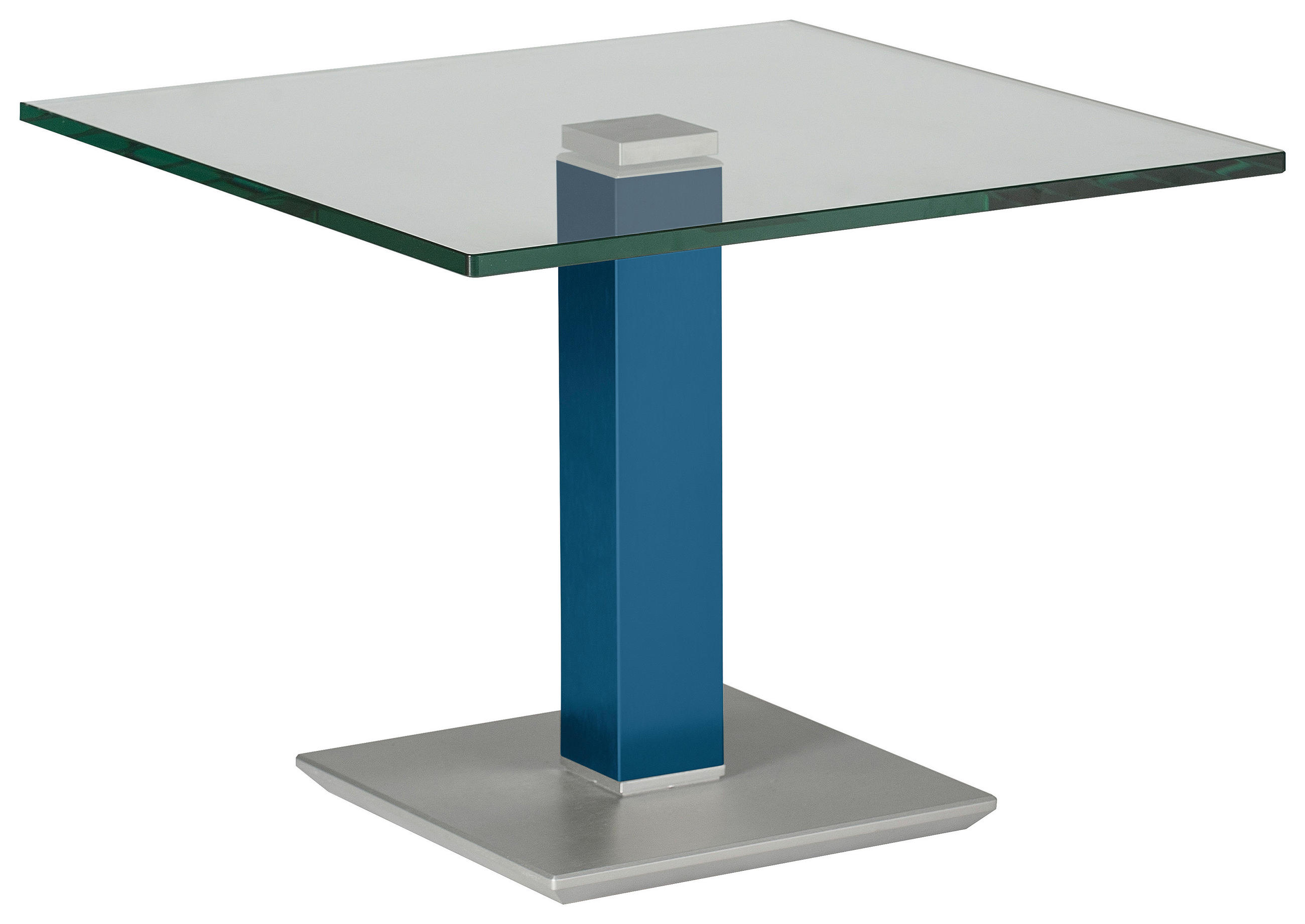 BEISTELLTISCH 60/60/46-65 cm Blau, Edelstahlfarben quadratisch  - Blau/Edelstahlfarben, Design, Glas/Kunststoff (60/60/46-65cm)