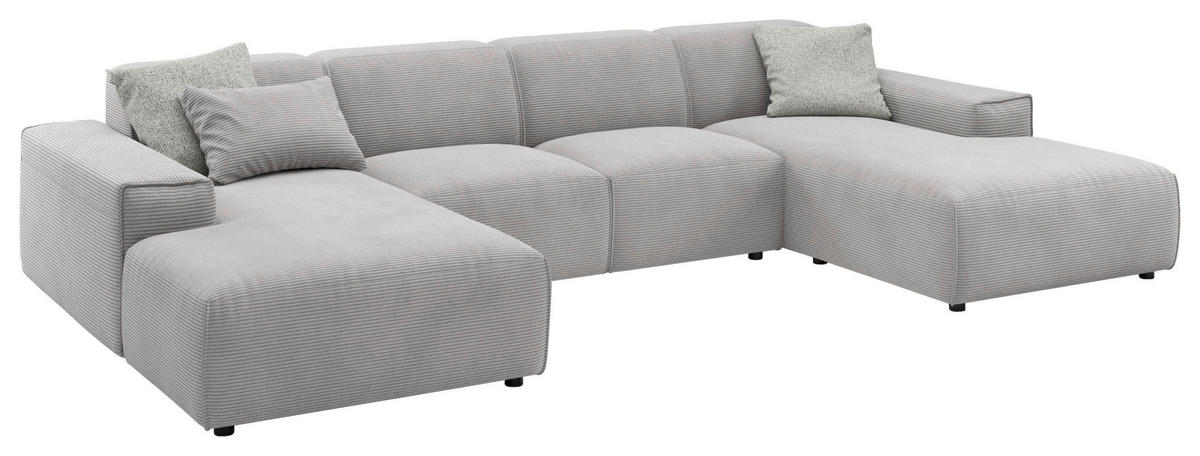 WOHNLANDSCHAFT Grau Cord  - Schwarz/Grau, MODERN, Kunststoff/Textil (189/340/189cm) - Pure Home Lifestyle