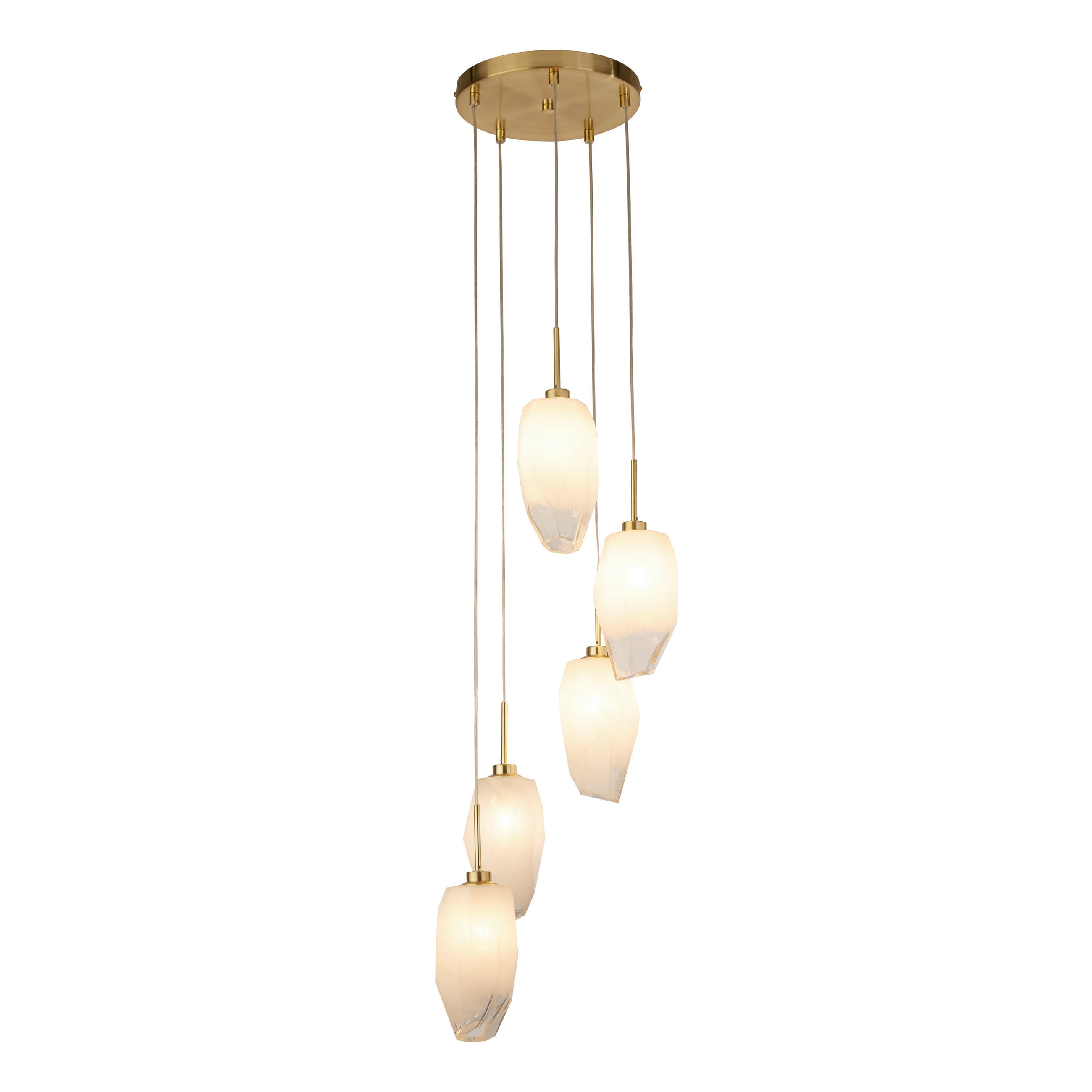 HÄNGELEUCHTE Rocky 32/32/120 cm  - Messingfarben/Weiß, Design, Glas/Metall (32/32/120cm)