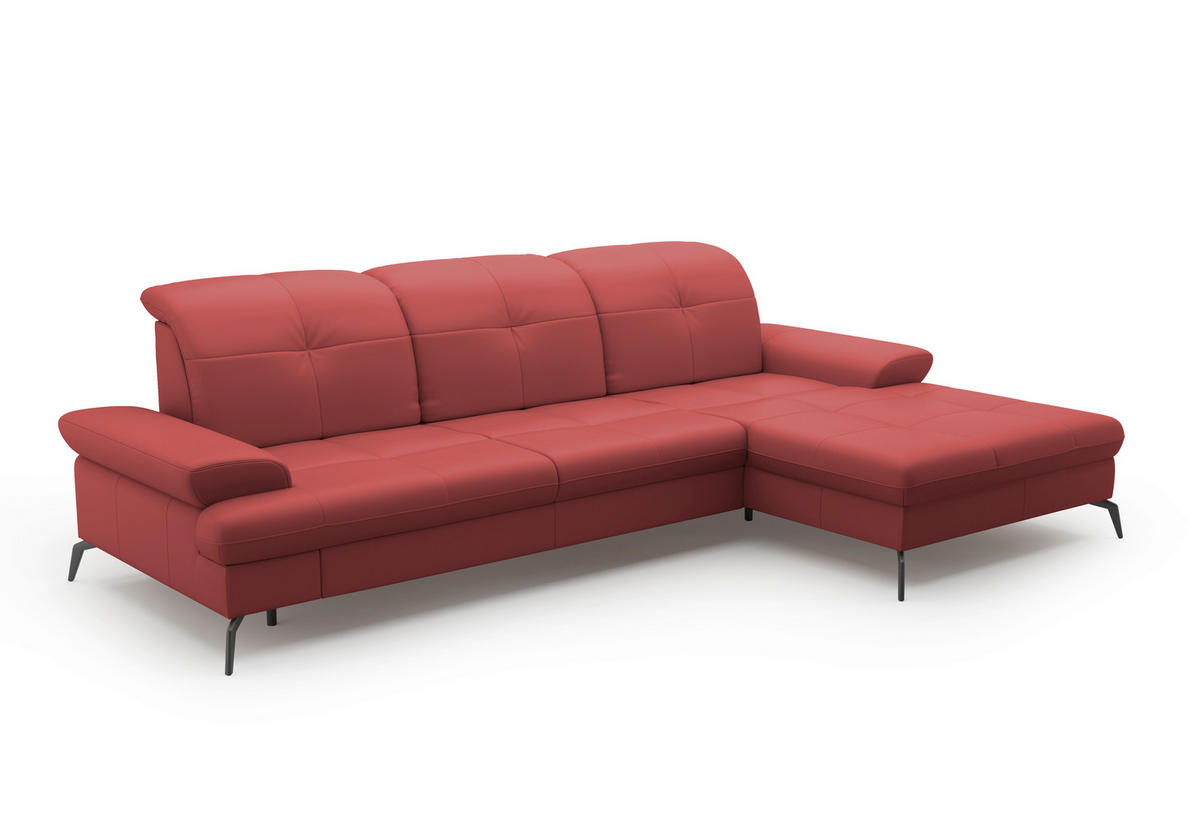 ECKSOFA Rot Kombination Echtleder/Stoff Vliesstoff  - Rot/Schwarz, KONVENTIONELL, Leder/Textil (279/185cm) - Sit & More