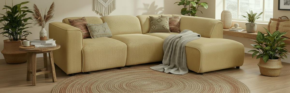 ECKSOFA ANTHONY in Cord Gelb  275/163 cm  - Gelb/Schwarz, Design, Kunststoff/Textil (275/163cm) - MID.YOU