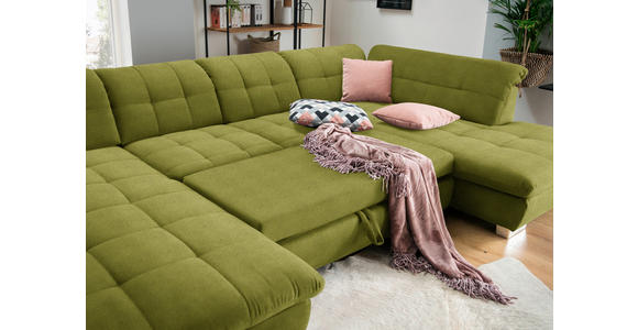 WOHNLANDSCHAFT  in Mikrofaser Hellgrün  - Chromfarben/Hellgrün, Design, Kunststoff/Textil (204/350/211cm) - Xora