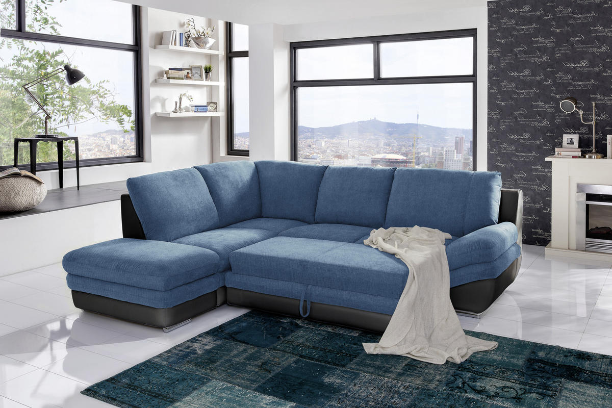 WOHNLANDSCHAFT in Blau, Schwarz  - Chromfarben/Blau, Modern, Textil/Metall (221/264cm) - MID.YOU