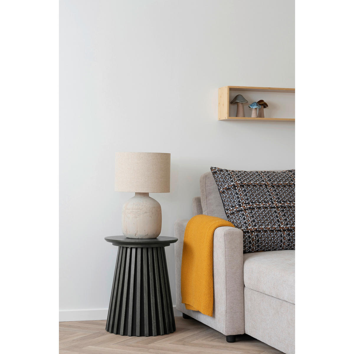 BEISTELLTISCH 40/50/40 cm Osaka Eiche Schwarz rund  - Schwarz, Basics, Holz/Holzwerkstoff (40/50/40cm)