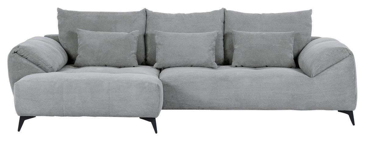 ECKSOFA in Cord Hellgrau  - Hellgrau/Schwarz, Konventionell, Textil/Metall (176/311cm) - Carryhome