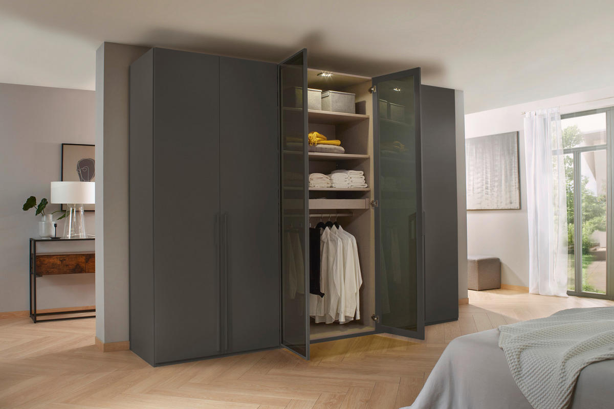 DREHTÜRENSCHRANK in Graphitfarben, Grau  - Graphitfarben/Grau, Trend, Glas/Holzwerkstoff (301/235/60cm) - Novel
