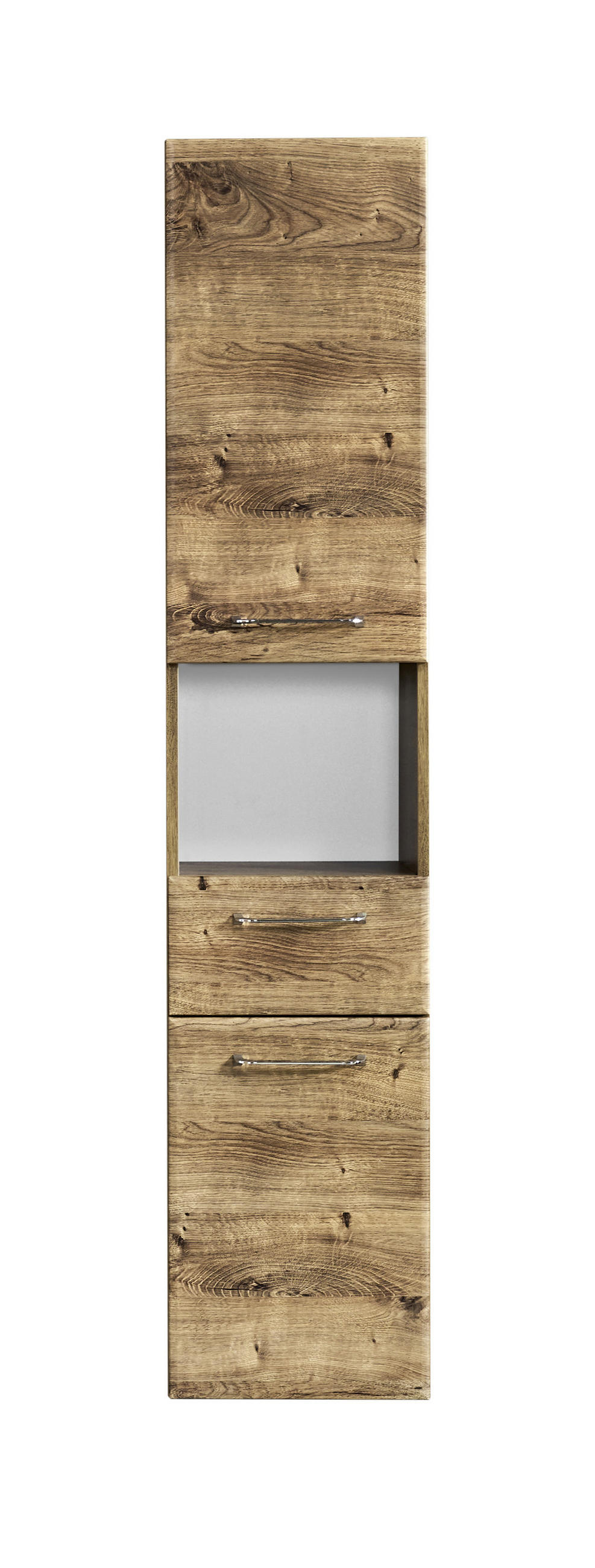 DULAP ÎNALT 35/168/33 cm  - culoare lemn stejar/culoare crom, Konventionell, sticlă/material pe bază de lemn (35/168/33cm) - Xora