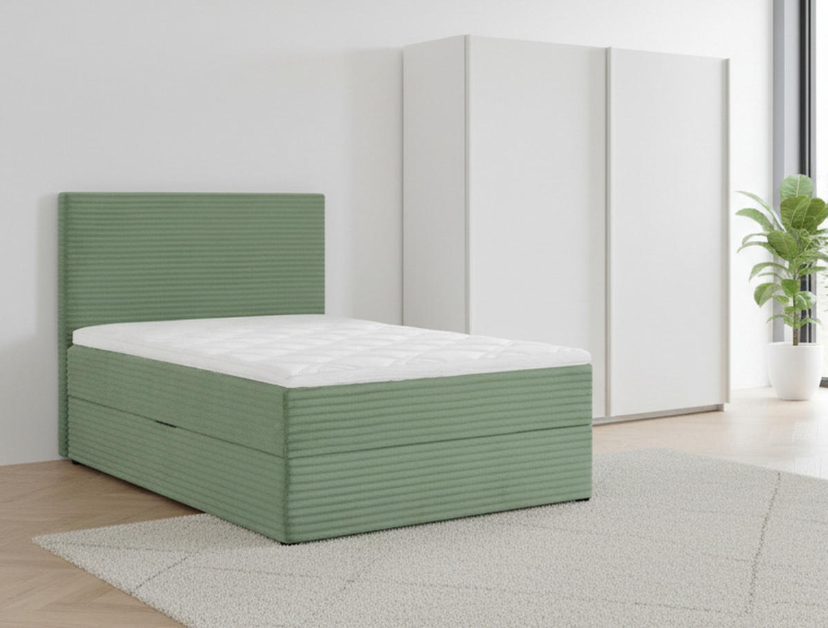 BOXBETT 120/200 cm,  in Olivgrün, Matratze, Bettkasten, Topper, H3 = fest  - Schwarz/Olivgrün, Trend, Kunststoff/Textil (120/200cm) - Boxxx