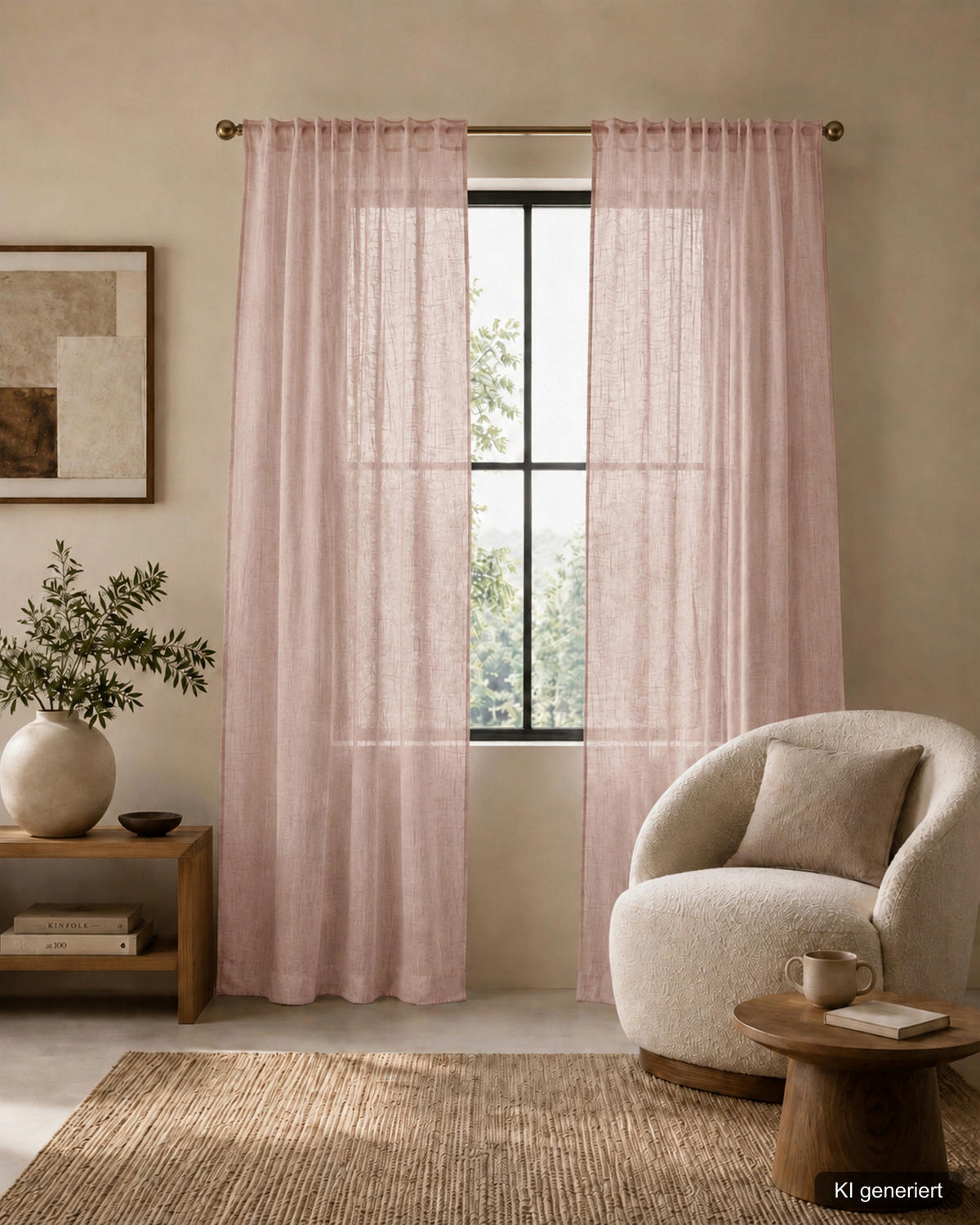 FERTIGVORHANG halbtransparent  - Rosa, Basics, Textil (140/245cm)