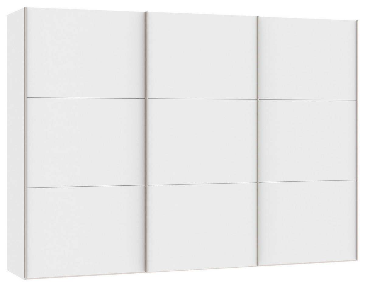 SCHWEBETÜRENSCHRANK  in Weiß  - Edelstahlfarben/Weiß, Design, Holzwerkstoff (303/215/65cm) - Boxxx