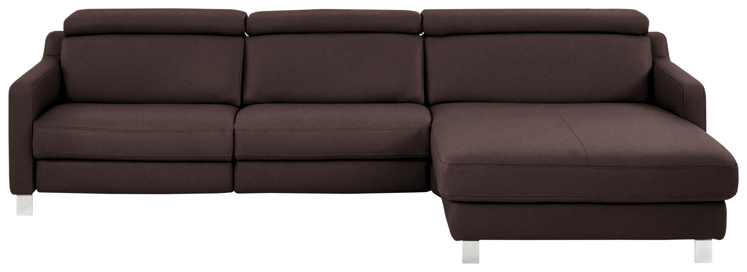 ECKSOFA in Echtleder Dunkelbraun  - Chromfarben/Dunkelbraun, Design, Leder/Metall (291/176cm) - Valdera