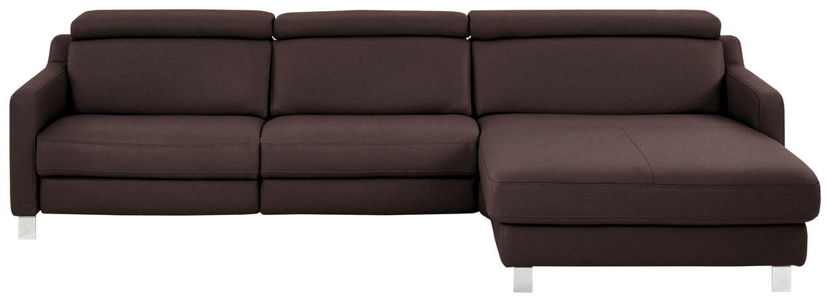 ECKSOFA in Echtleder Dunkelbraun  - Chromfarben/Dunkelbraun, Design, Leder/Metall (291/176cm) - Valdera