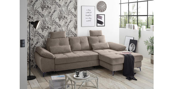 ECKSOFA Sandfarben Mikrovelours  - Sandfarben/Chromfarben, KONVENTIONELL, Kunststoff/Textil (270/170cm) - Carryhome