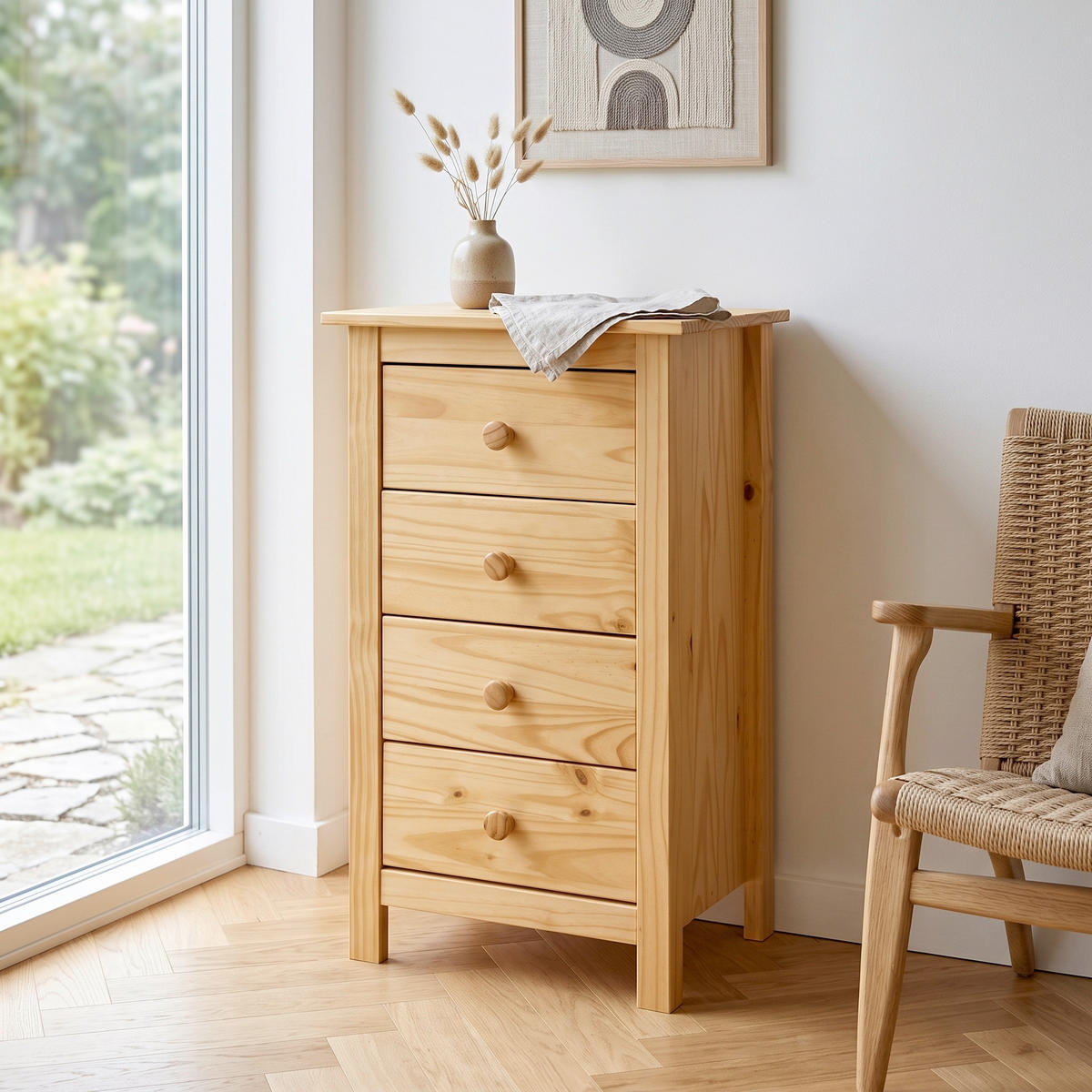 KOMMODE , 46/80/35 cm, 4 Schublade(n)  - Naturfarben, Design, Holz (46/80/35cm) - MID.YOU