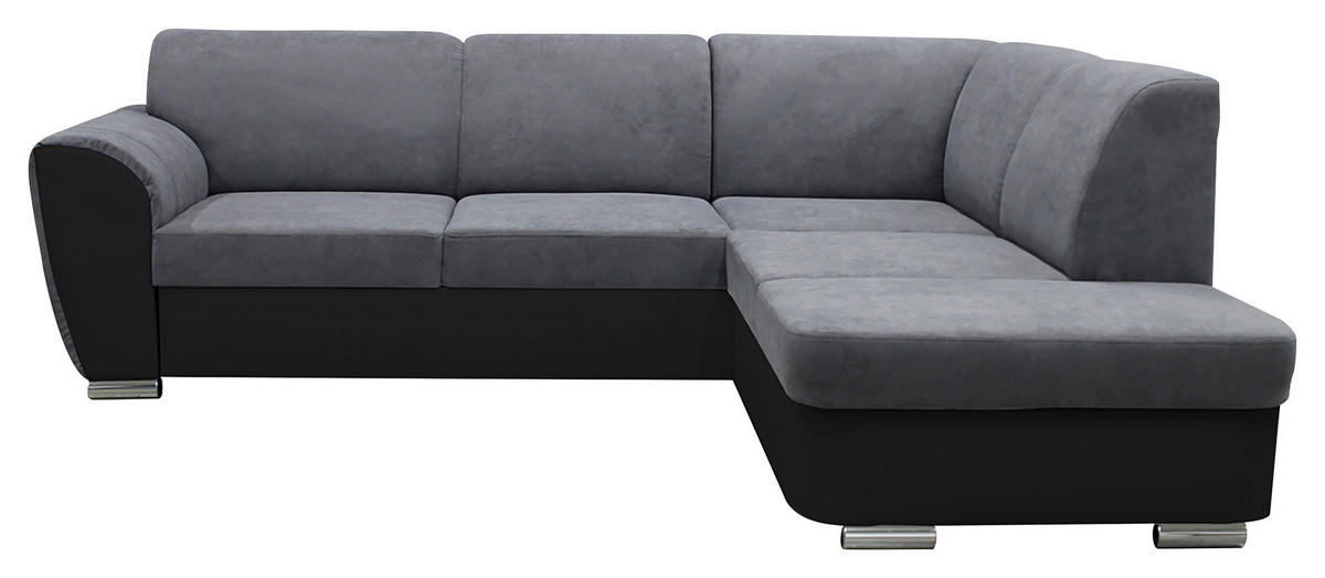 ECKSOFA  in Velours Grau, Schwarz  255/196 cm  - Silberfarben/Schwarz, Design, Kunststoff/Textil (255/196cm) - MID.YOU