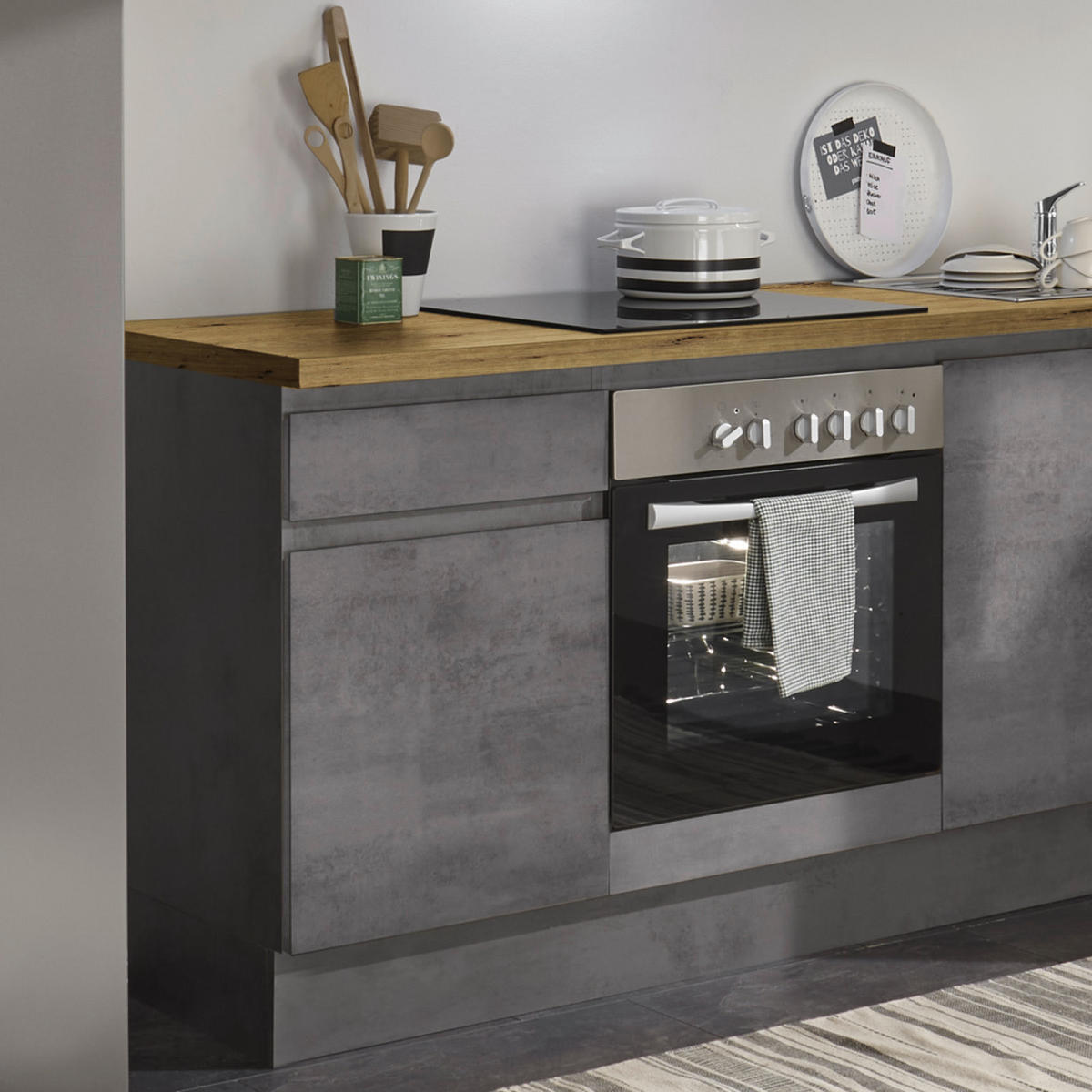 KÜCHENLEERBLOCK 220 cm   in Anthrazit, Grau, Eiche Artisan  - Anthrazit/Eiche Artisan, Design, Holzwerkstoff (220cm) - MID.YOU