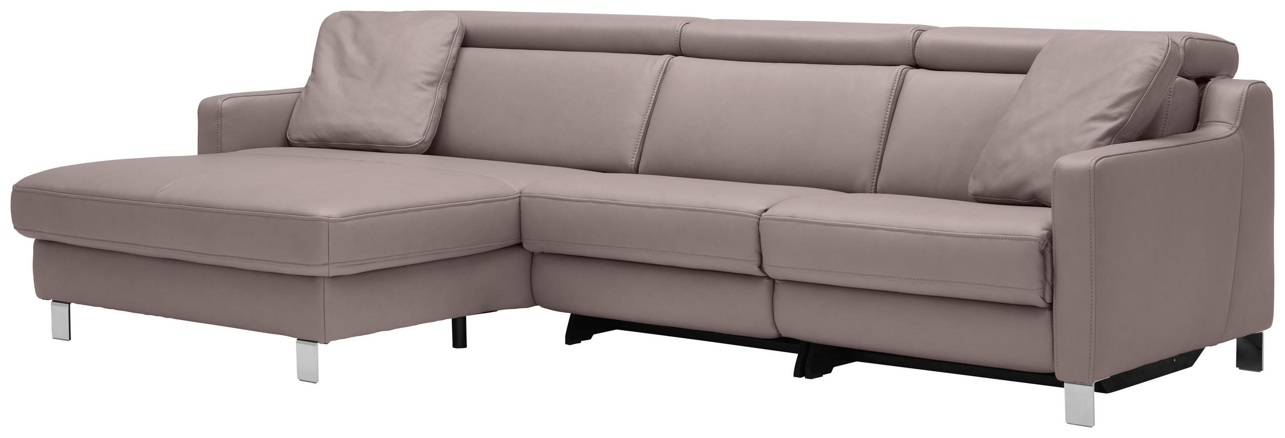 Thumbnail - Valdera Ecksofa, Grau, Leder, Echtleder, Semi-Anilinleder, 3-Sitzer, Ottomane links, L-Form, 271x176 cm, Goldenes M, Typ...