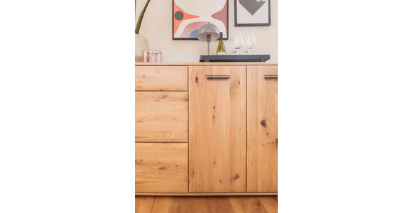 SIDEBOARD Asteiche, Balkeneiche furniert, massiv Eichefarben Einlegeböden  - Eichefarben/Anthrazit, KONVENTIONELL, Holz/Holzwerkstoff (179/90/44cm) - Cantus