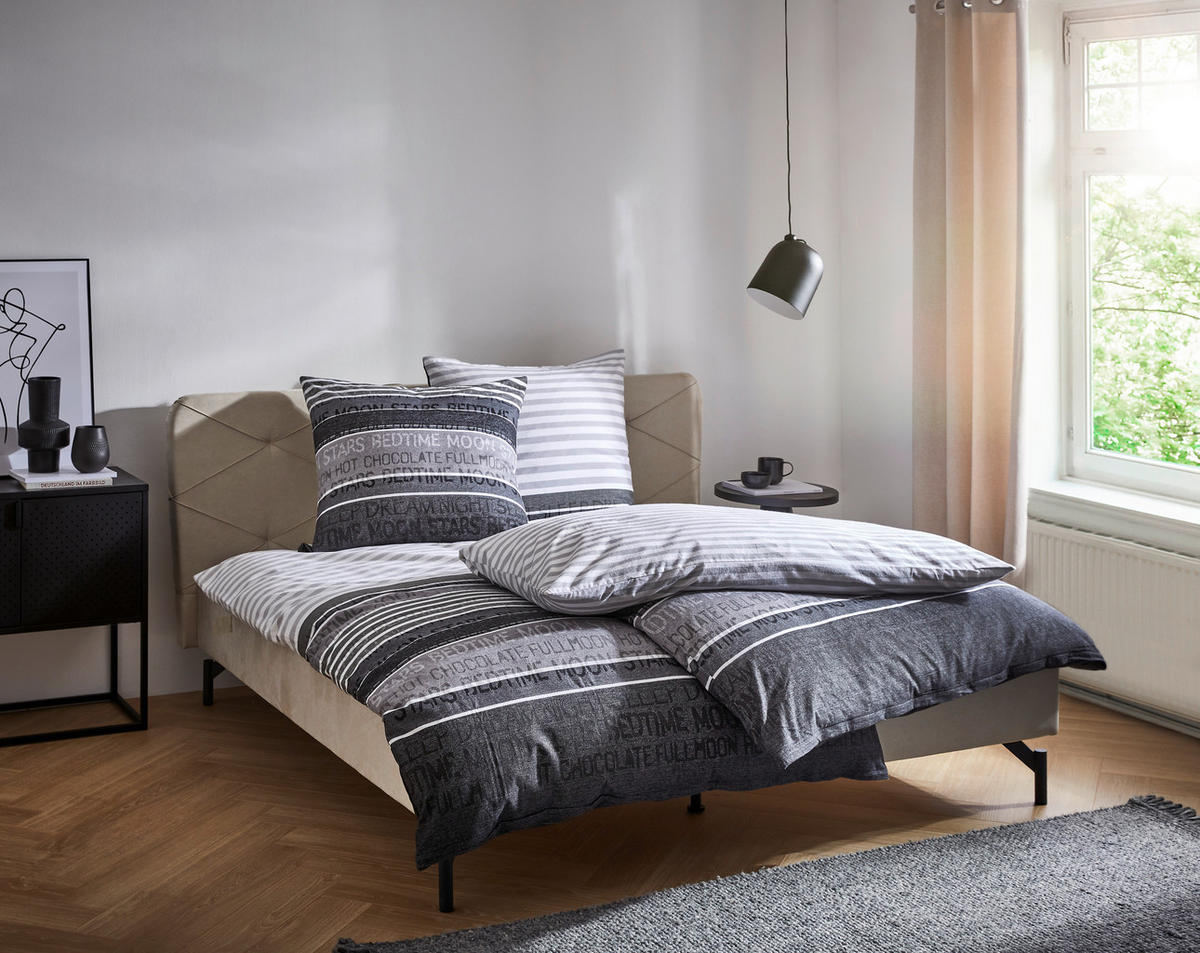 BETTWÄSCHE Davos Biber 135/200 cm  - Dunkelgrau/Hellgrau, Basics, Textil (135/200cm) - Janine