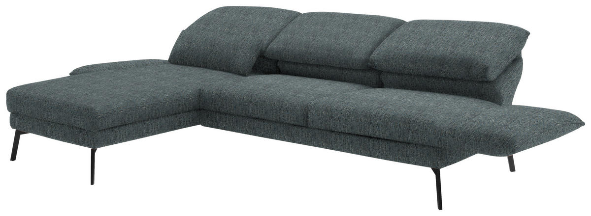 ECKSOFA in Flachgewebe Blaugrau  175/277 cm  - Blaugrau/Schwarz, Design, Textil/Metall (175/277cm) - Schöner Wohnen