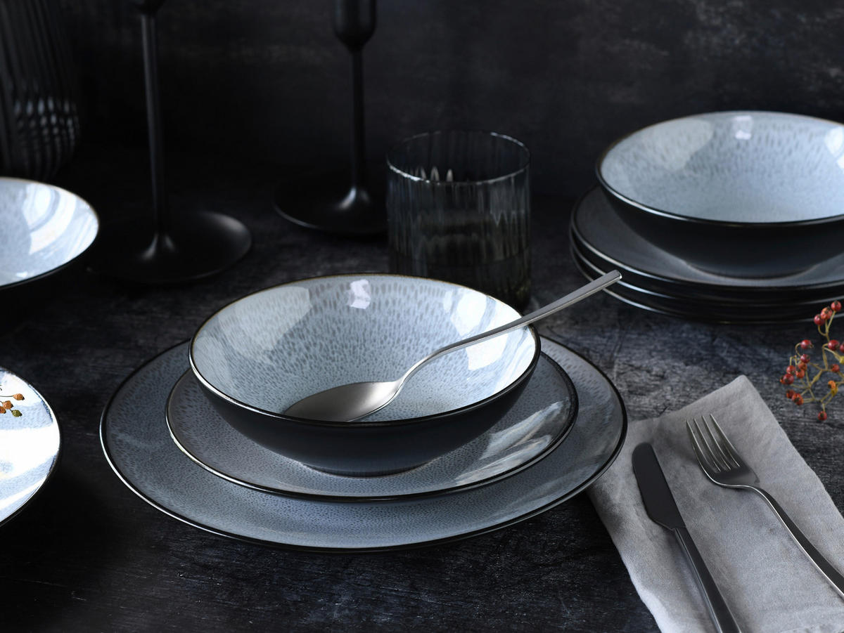 TAFELSERVICE Malmö 18-teilig  - Grauweiß/Schwarz, Basics, Keramik - Creatable