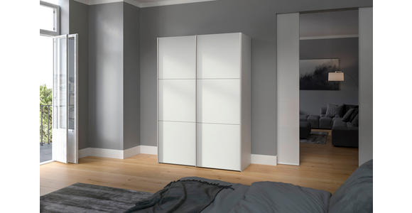 SCHWEBETÜRENSCHRANK  in Weiß  - Edelstahlfarben/Weiß, Design, Holzwerkstoff (152/215/65cm) - Carryhome