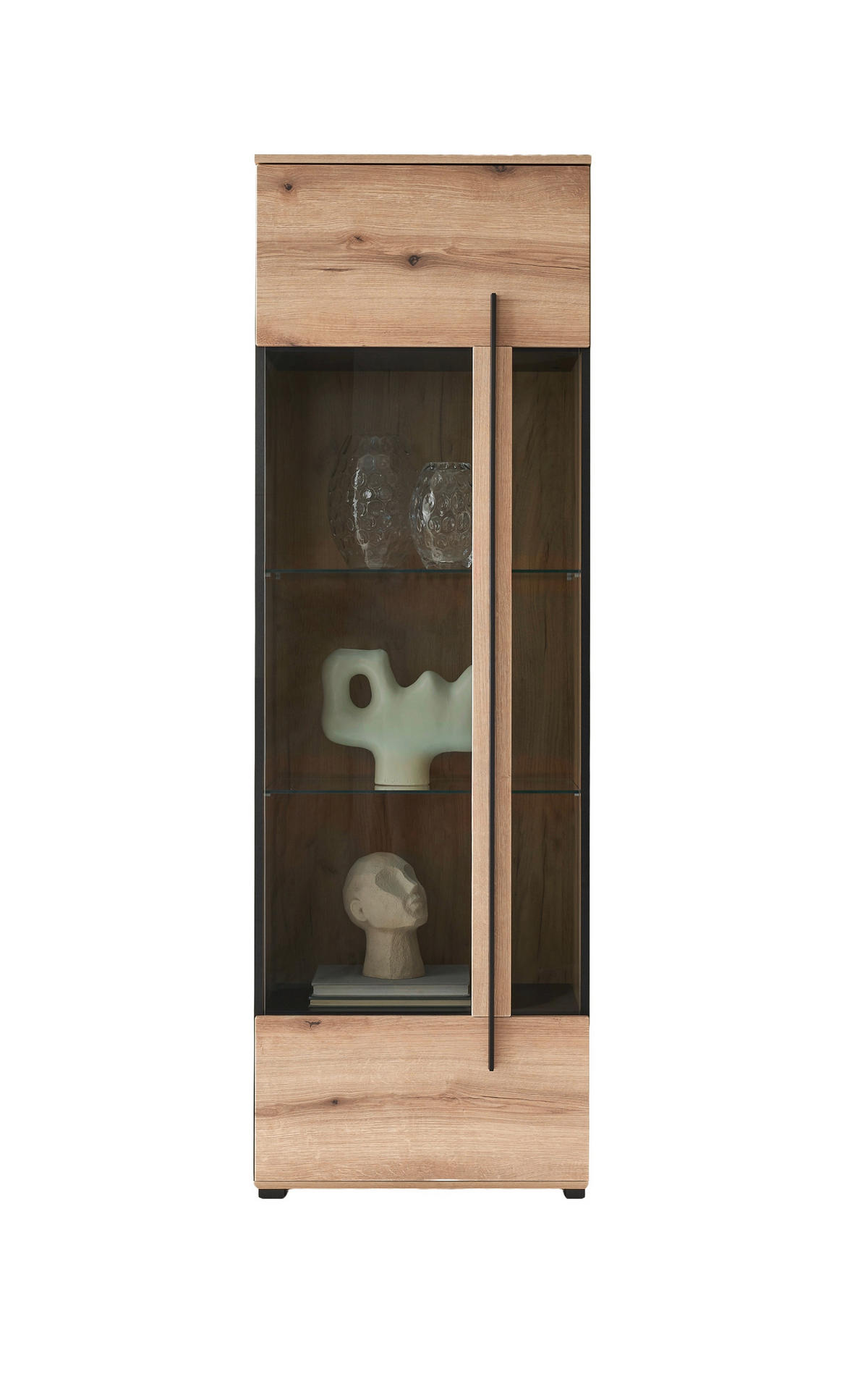 VITRINE  in Eichefarben  - Eichefarben/Schwarz, Design, Glas/Holzwerkstoff (60/200/37cm) - Livetastic