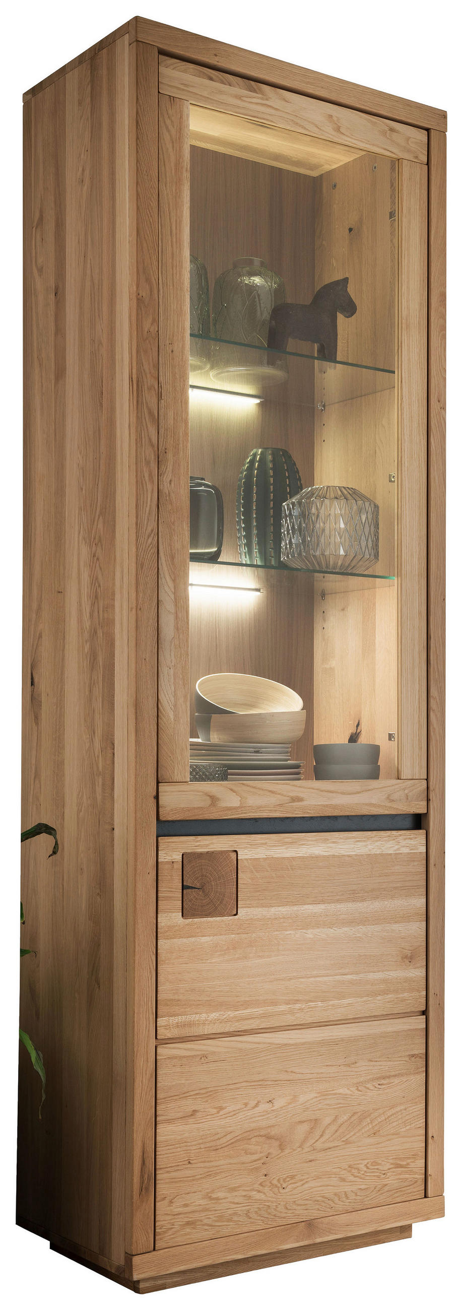 VITRINE in massiv Wildeiche   - LIFESTYLE, Glas/Holz (65/205/40cm) - Livetastic