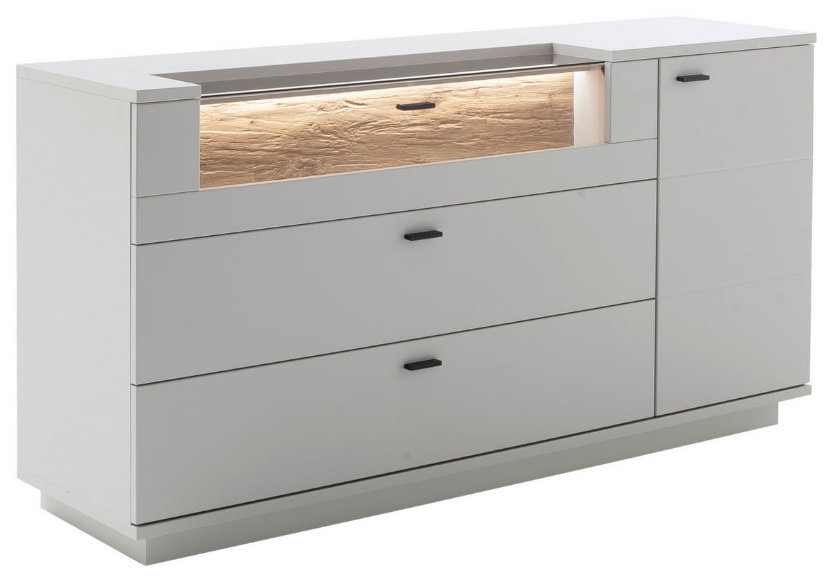 SIDEBOARD Weiss, Eichefarben  165/84/44 cm  - Weiss/Eichefarben, Design, Glas/Holzwerkstoff (165/84/44cm) - Stylife