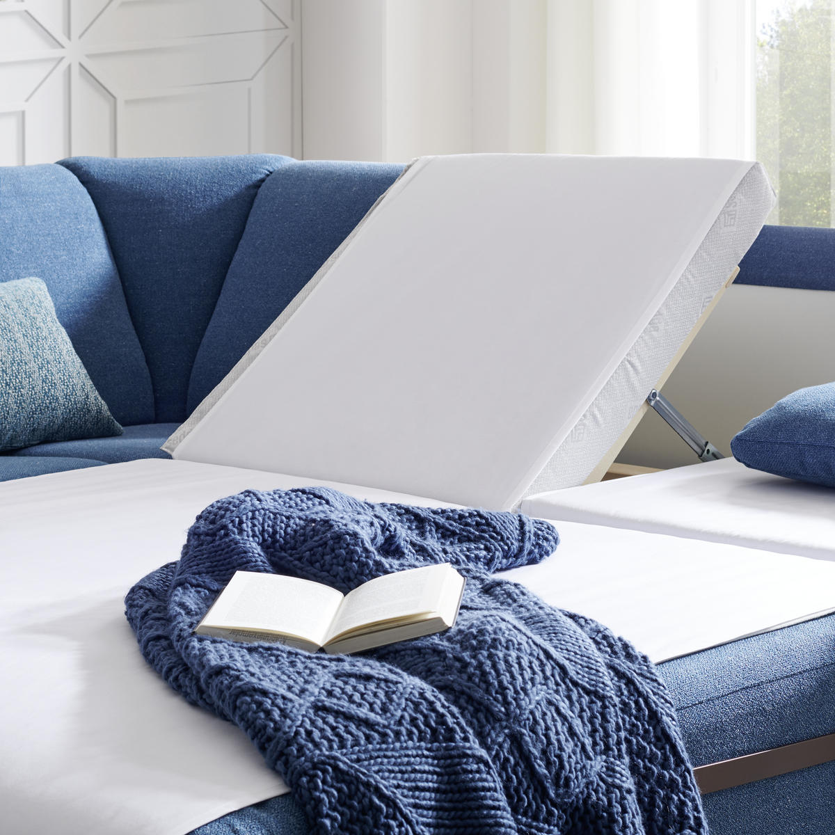 WOHNLANDSCHAFT in Jacquard Blau, Petrol  - Blau/Petrol, KONVENTIONELL, Kunststoff/Textil (158/322/236cm) - Sedda