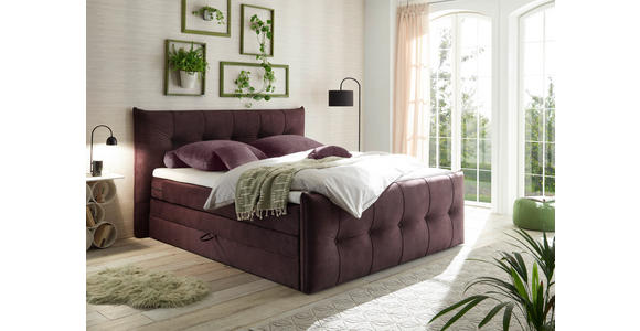 BOXSPRINGBETT 180/200 cm in Aubergine - Aubergine/Schwarz, KONVENTIONELL, Kunststoff/Textil (180/200cm) - Esposa