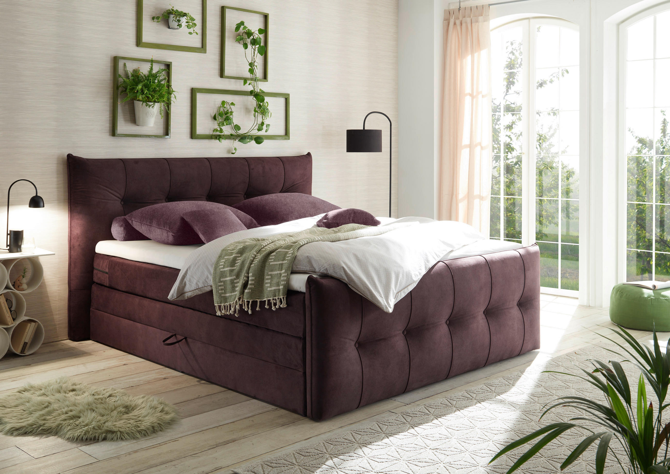 BOXSPRINGBETT 180/200 cm  in Aubergine  - Aubergine/Schwarz, Konventionell, Kunststoff/Textil (180/200cm) - Esposa