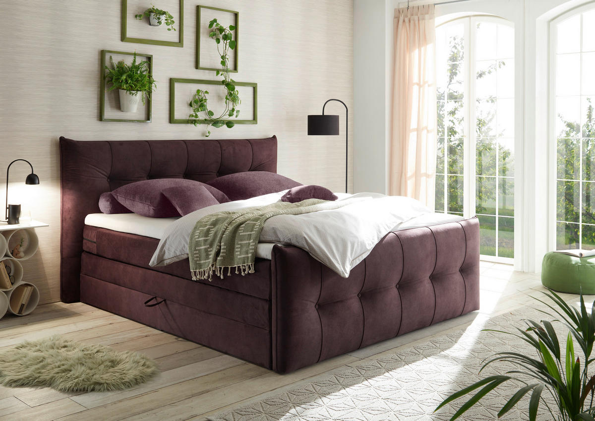 BOXSPRINGBETT 180/200 cm  in Aubergine  - Aubergine/Schwarz, Konventionell, Kunststoff/Textil (180/200cm) - Esposa