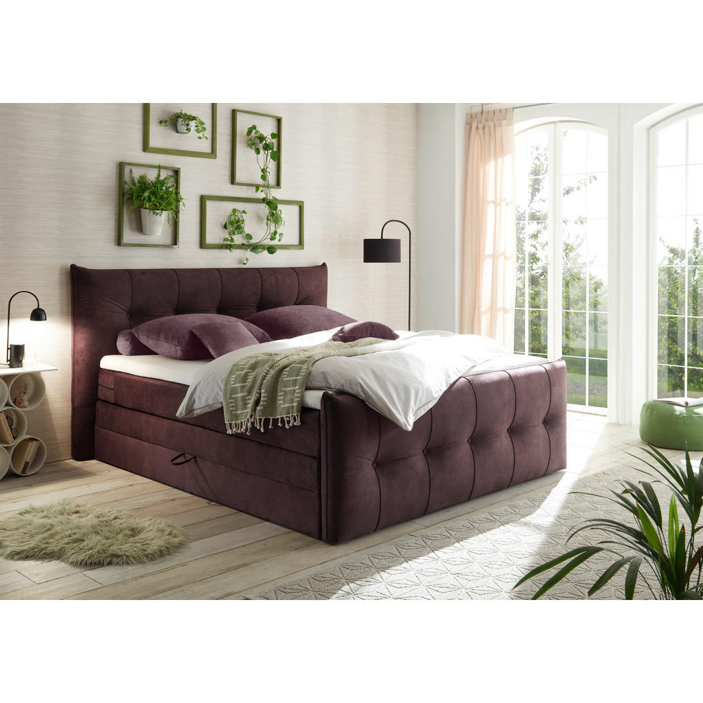 Thumbnail - Esposa Boxspringbett, Aubergine, Textil, H3 + H4, 7-Zonen, Höhe ca. 18 cm, 180x200 cm, Topper durchgehend, Schlafzimmer,...