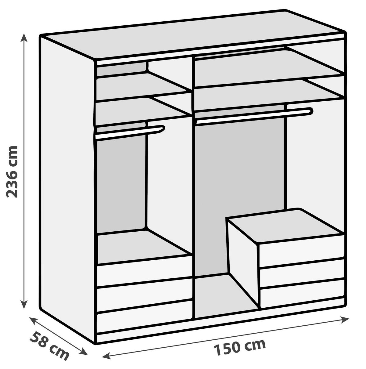 DREHTÜRENSCHRANK in Eichefarben  - Chromfarben/Eichefarben, Modern, Holzwerkstoff (150/236/58cm) - MID.YOU