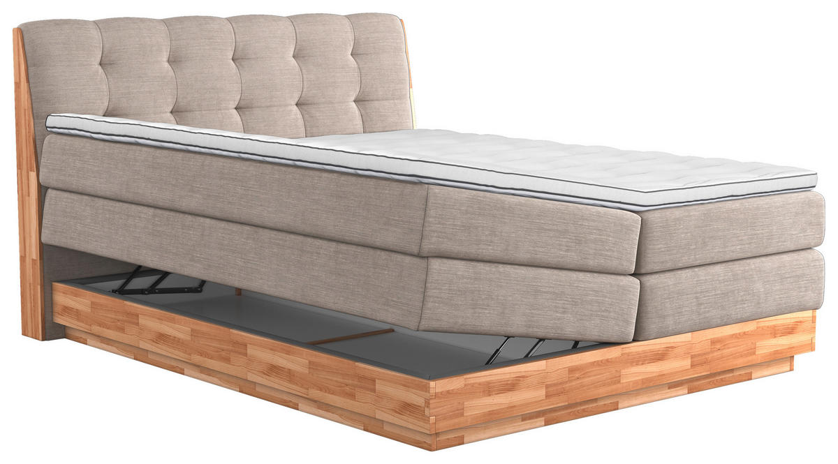 BOXSPRINGBETT 180/200 cm  in Creme  - Creme/Schwarz, Natur, Holz/Textil (180/200cm)
