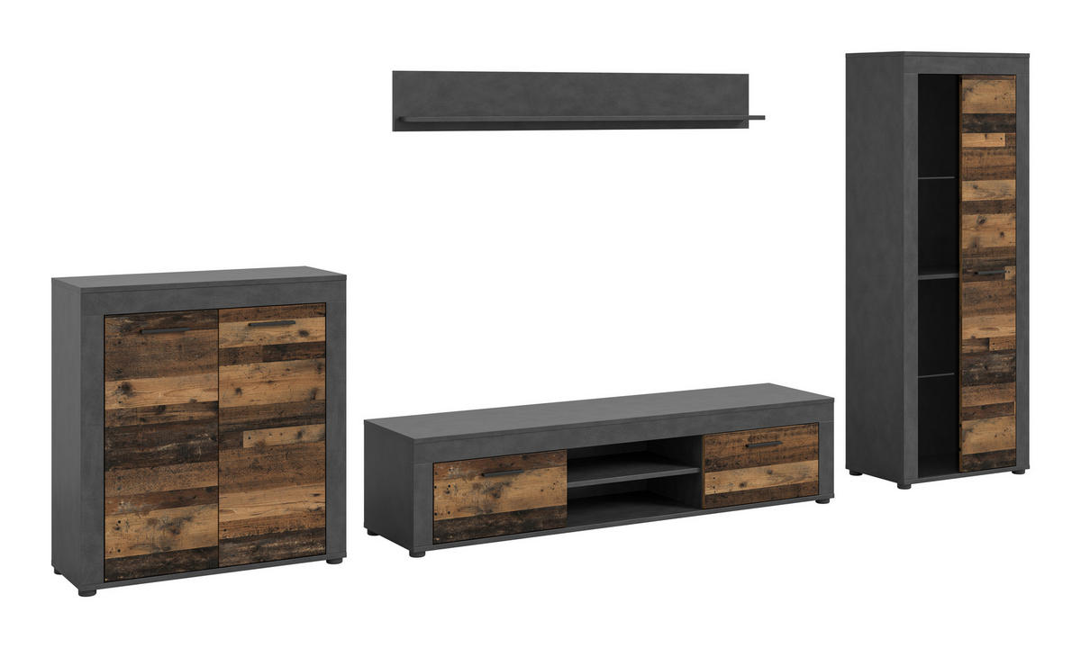 OBÝVACÍ STĚNA přírodní barvy - černá/přírodní barvy, Design, kompozitní dřevo/plast (330/159/35cm) - MID.YOU