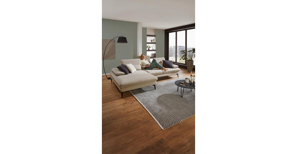 ECKSOFA in Chenille, Mikrofaser Ecru 157/299 cm - Ecru/Schwarz, Design, Textil/Metall (157/299cm) - Dieter Knoll