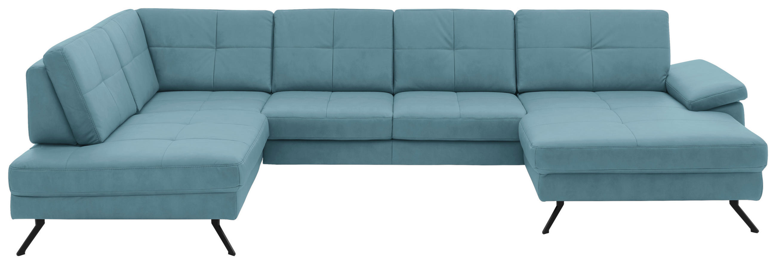 WOHNLANDSCHAFT in Lederlook, Mikrofaser Blau  - Blau/Schwarz, Design, Textil/Metall (220/345cm) - Beldomo System