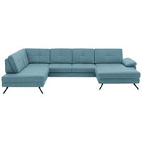 WOHNLANDSCHAFT in Lederlook, Mikrofaser Blau  - Blau/Schwarz, Design, Textil/Metall (220/345cm) - Beldomo System