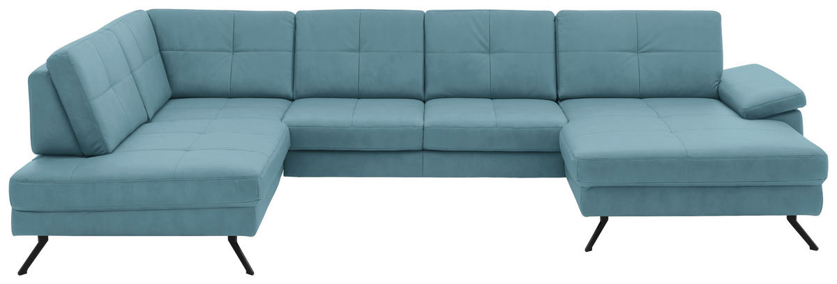 WOHNLANDSCHAFT in Lederlook, Mikrofaser Blau  - Blau/Schwarz, Design, Textil/Metall (220/345cm) - Beldomo System