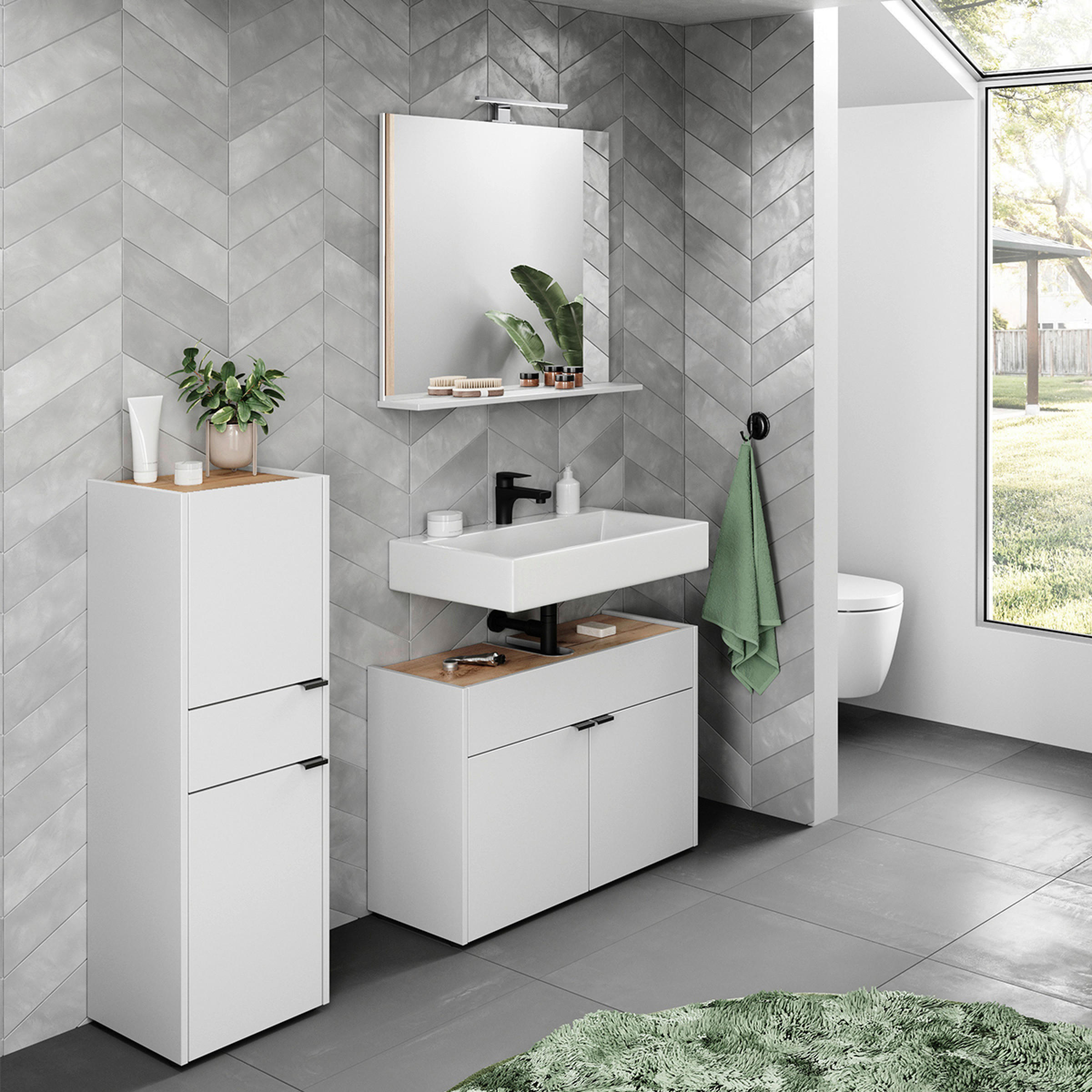 BADEZIMMER 3-teilig  in 129 cm  - Eichefarben/Schwarz, MODERN, Holzwerkstoff/Kunststoff (129cm) - Germania