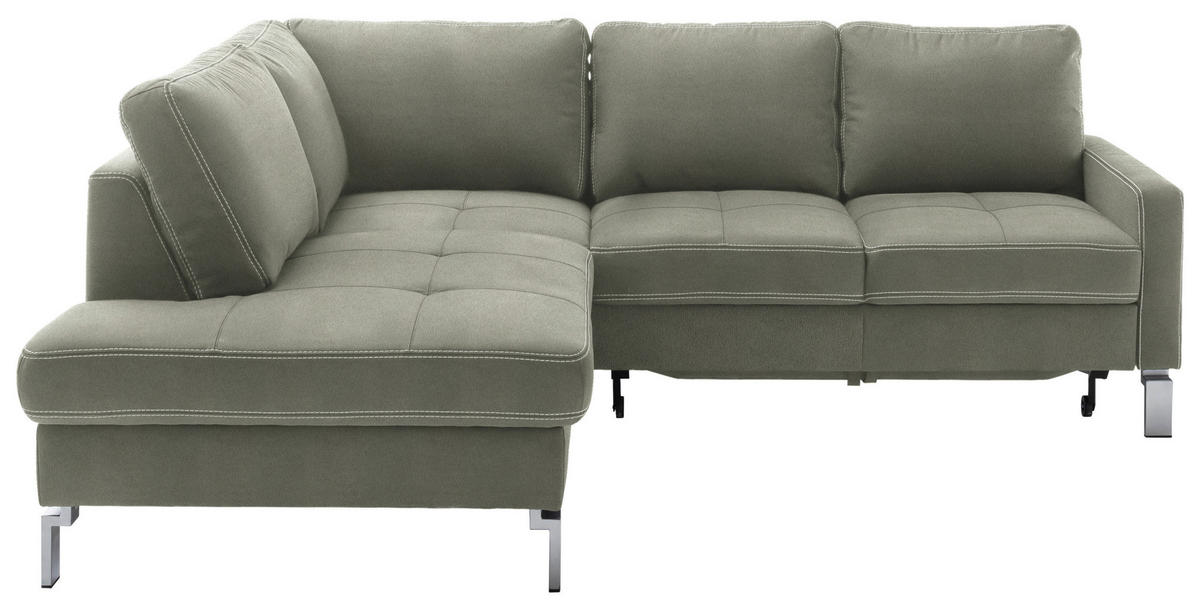 ECKSOFA Mikrofaser Grau, Grün  - Chromfarben/Beige, Design, Textil/Metall (200/229cm) - Pure Home Lifestyle